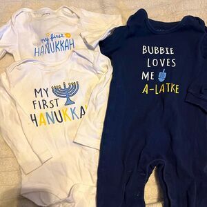 Carters Unisex 18M First Hanukkah Bodysuit Bundle Lot Blue White Yellow